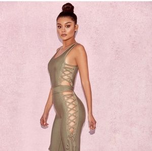 House of Cb "Greta" Olive Bandage Jumpsuit